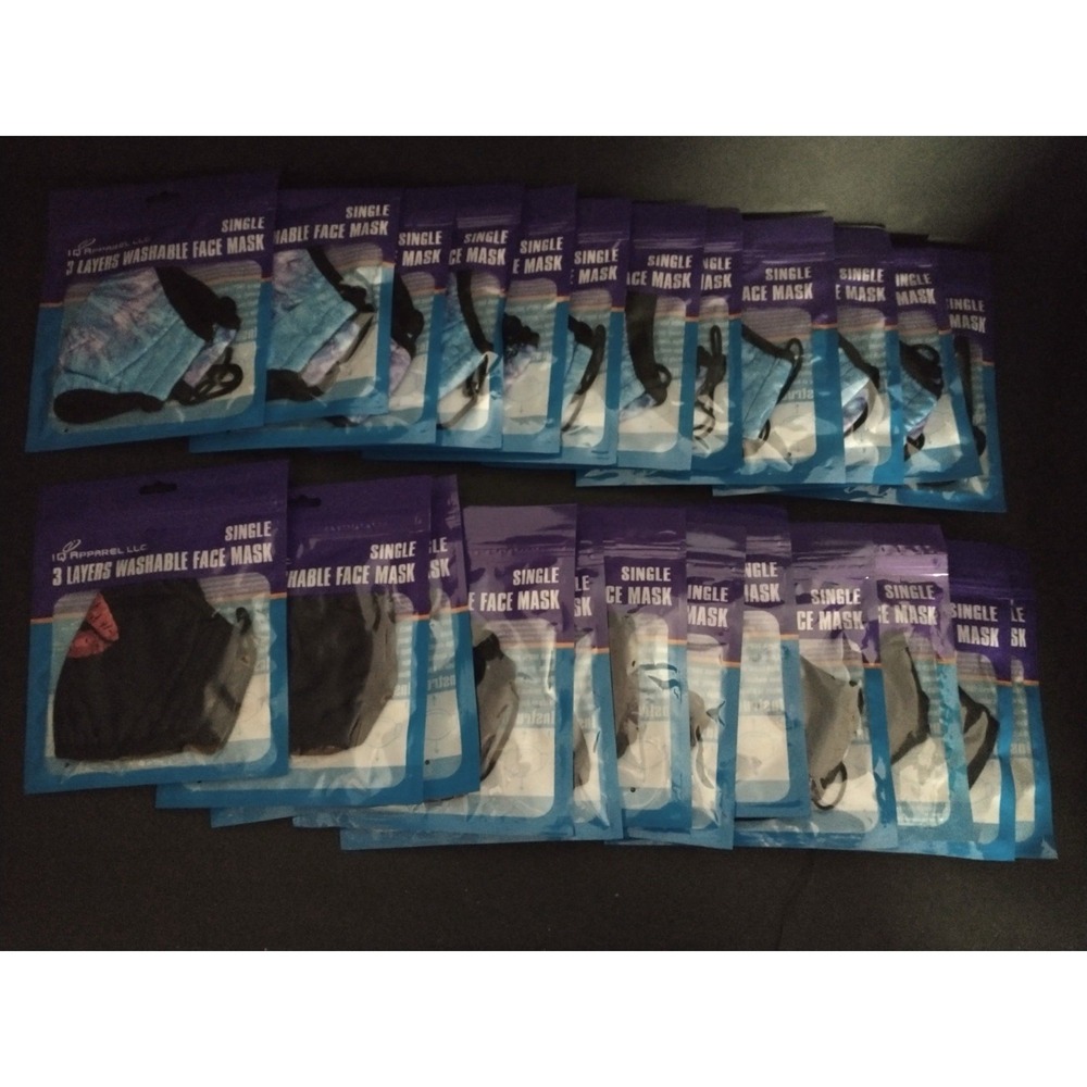 Lot Of 24 Adult 3 Layer Washable Face Masks